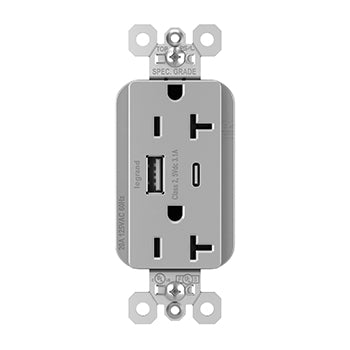 Pass And Seymour PlugTail 20A Hybrid AC USB Duplex Gray (PTTR20ACUSBGRY)