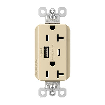 Pass And Seymour PlugTail 20A Hybrid AC USB Duplex Ivory (PTTR20ACUSBI)