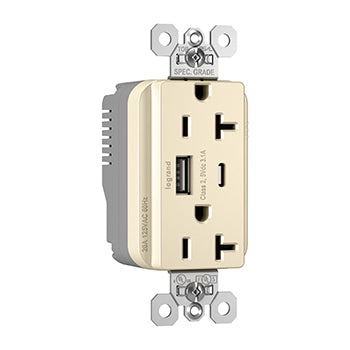 Pass And Seymour PlugTail 20A Hybrid AC USB Duplex Light Almond (PTTR20ACUSBLA)