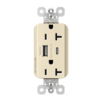 Pass And Seymour PlugTail 20A Hybrid AC USB Duplex Light Almond (PTTR20ACUSBLA)