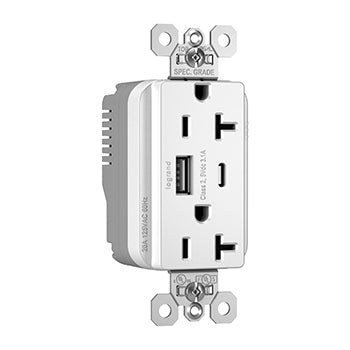 Pass And Seymour PlugTail 20A Hybrid AC USB Duplex White (PTTR20ACUSBW)