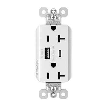 Pass And Seymour PlugTail 20A Hybrid AC USB Duplex White (PTTR20ACUSBW)