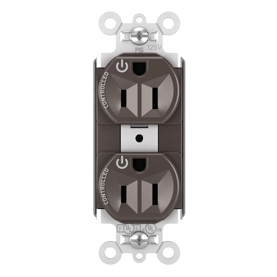 Pass and Seymour Plugtail Plugload Duplex 15A 125V Dual Controlled Brown  (PT5262CD)