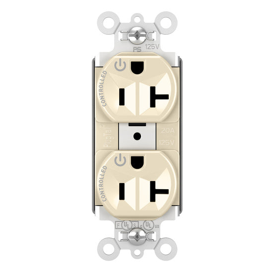 Pass and Seymour Plugtail Plugload Duplex 20A 125V Dual Controlled Light Almond  (PT5362CDLA)