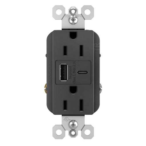 Pass And Seymour Radiant 3.1 Hybrid A/C USB And 15A Duplex Black (R26USBACBK)
