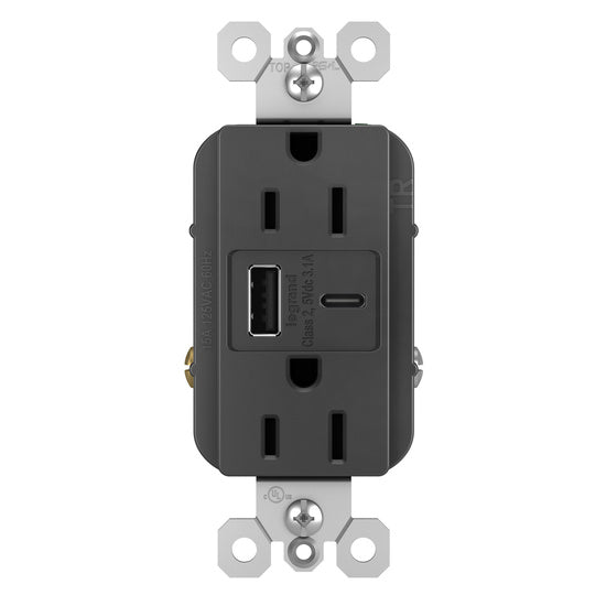 Pass And Seymour Radiant 3.1 Hybrid A/C USB And 15A Duplex Black (R26USBACBK)