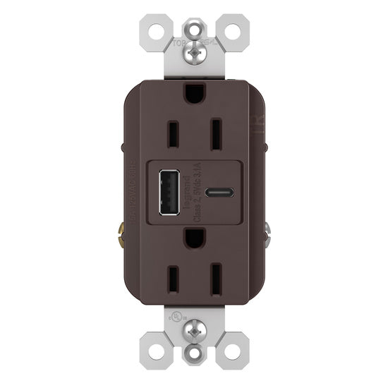 Pass And Seymour Radiant 3.1 Hybrid A/C USB And 15A Duplex Dark Brown (R26USBACDBCCV4)