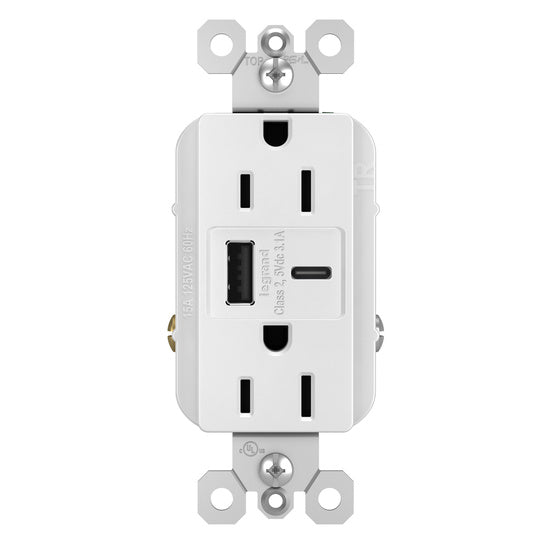 Pass And Seymour Radiant 3.1 Hybrid A/C USB And 15A Duplex White (R26USBACW)