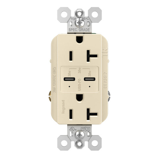 Pass And Seymour Radiant 30W Power Delivery USB And Duplex 20A Light Almond (TR20USBPDLA)