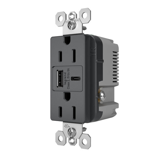 Pass And Seymour Radiant A/C Fast Charge USB And 15A Receptacle Graphite (R26USBAC6G)