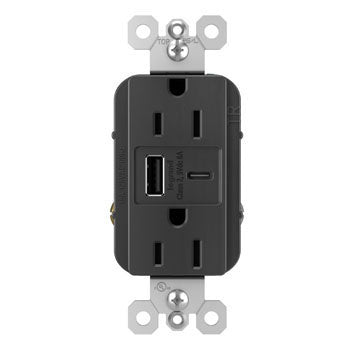 Pass And Seymour Radiant A/C Fast Charge USB And Duplex 15A Black (R26USBAC6BK)