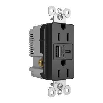 Pass And Seymour Radiant A/C Fast Charge USB And Duplex 15A Black (R26USBAC6BK)