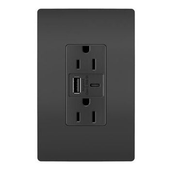 Pass And Seymour Radiant A/C Fast Charge USB And Duplex 15A Black (R26USBAC6BK)