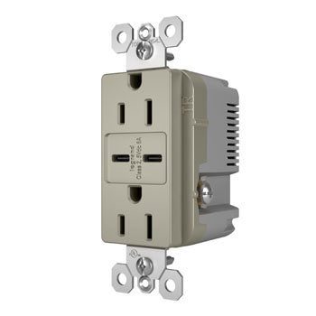Pass And Seymour Radiant C/C Fast Charge USB And Duplex 15A Nickel (R26USBCC6NICCV4)
