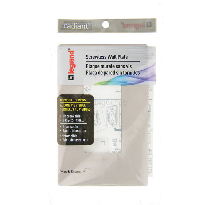 Pass And Seymour Radiant Screwless Wall Plate 1-Gang Nickel (RWP26NI)