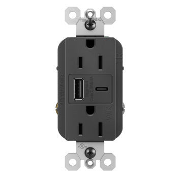 Pass And Seymour Radiant Weather-Resistant A/C Fast Charge USB And Duplex 15A Black (WRR26USBAC6BK)