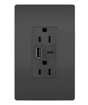 Pass And Seymour Radiant Weather-Resistant A/C Fast Charge USB And Duplex 15A Black (WRR26USBAC6BK)
