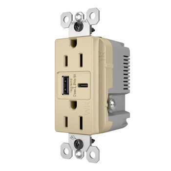 Pass And Seymour Radiant Weather-Resistant A/C Fast Charge USB And Duplex 15A Ivory (WRR26USBAC6I)