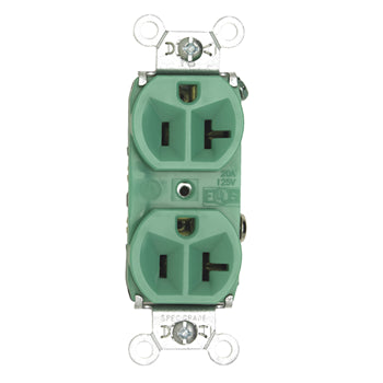 Pass And Seymour Receptacle Duplex 20A 125V Side And Back Wire Green (5362GN)