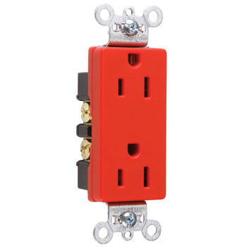 Pass And Seymour Receptacle Duplex SPLEX 15A125V Side And Back Red (26252RED)