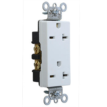 Pass And Seymour Receptacle Duplex SPLEX 20A 250V Side And Back White (26852W)