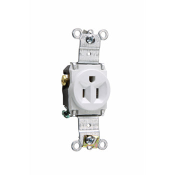 Pass And Seymour Receptacle Single 15A 125V Side And Back Wire White (5261W)