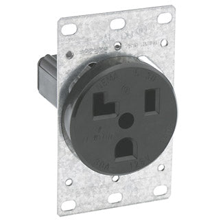 Leviton 30 Amp 125V NEMA 5-30R 2-Pole 3-Wire Flush Mount Receptacle Straight Blade Industrial Grade Grounding Side Wired Steel Strap Black (5371)