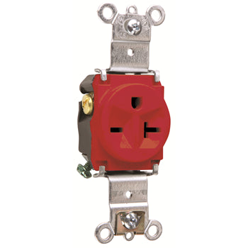 Pass And Seymour Receptacle Single 20A 250V Side And Back Wire Red (5871RED)