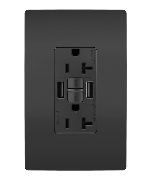 Pass and Seymour Self-Test GFCI Outlet Tamper-Resistant 20A With USB Type AA Black  (2097TRUSBAABK)