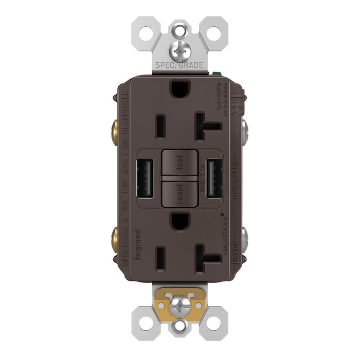 Pass and Seymour Self-Test GFCI Outlet Tamper-Resistant 20A With USB Type AA Brown  (2097TRUSBAA)