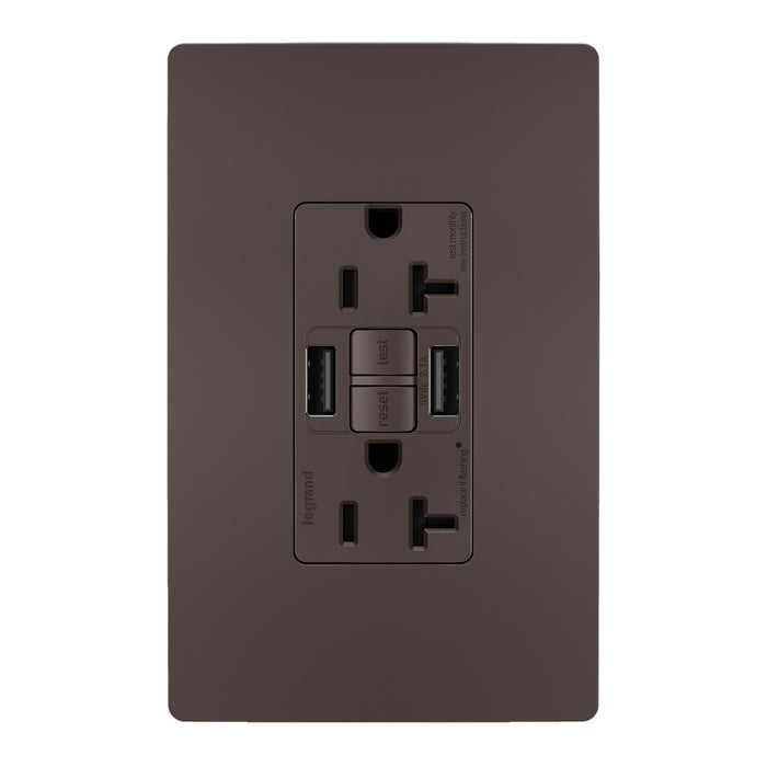 Pass and Seymour Self-Test GFCI Outlet Tamper-Resistant 20A With USB Type AA Brown  (2097TRUSBAA)