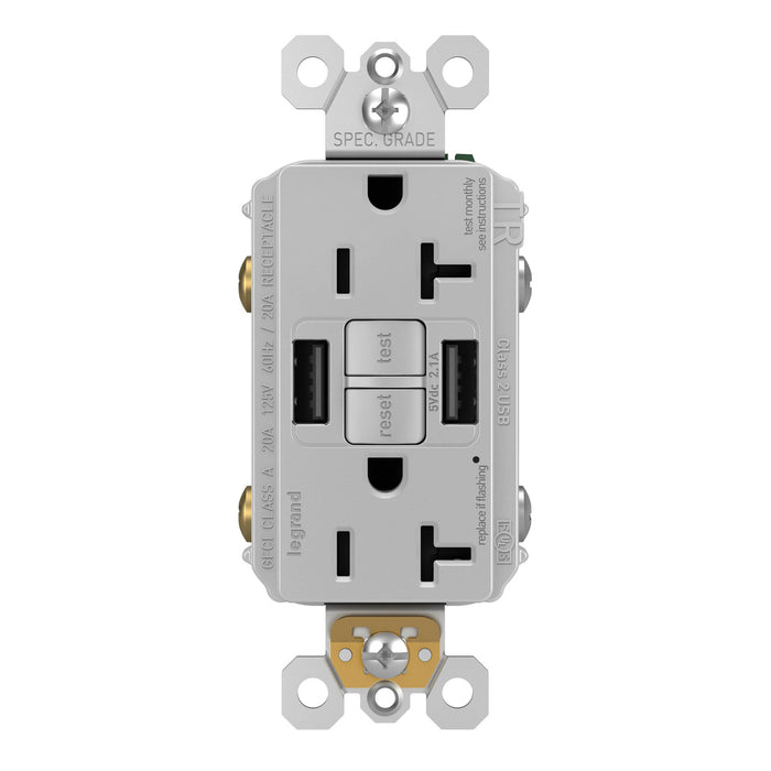 Pass and Seymour Self-Test GFCI Outlet Tamper-Resistant 20A With USB Type AA Gray  (2097TRUSBAAGRY)