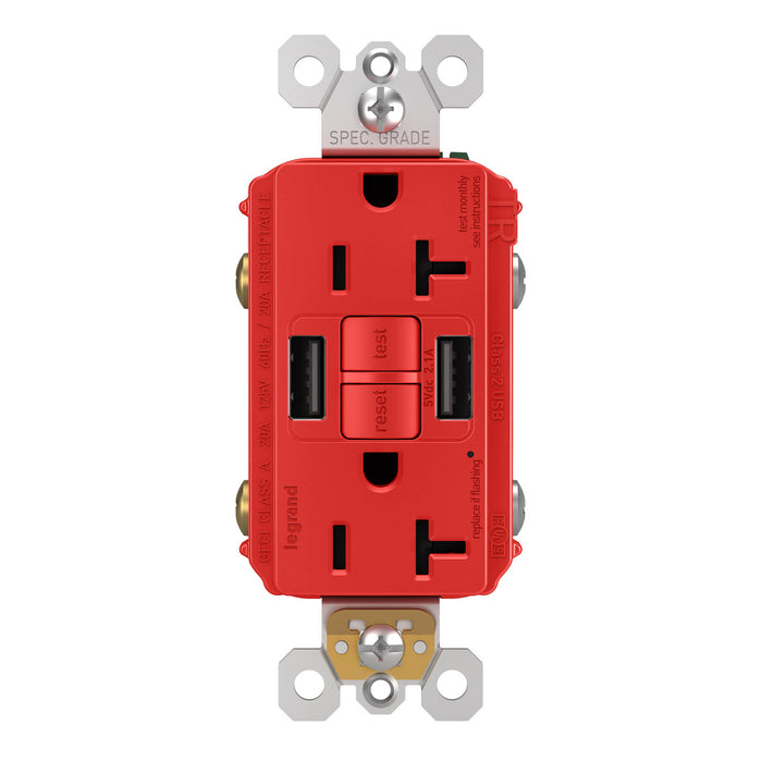 Pass and Seymour Self-Test GFCI Outlet Tamper-Resistant 20A With USB Type AA Red  (2097TRUSBAARED)