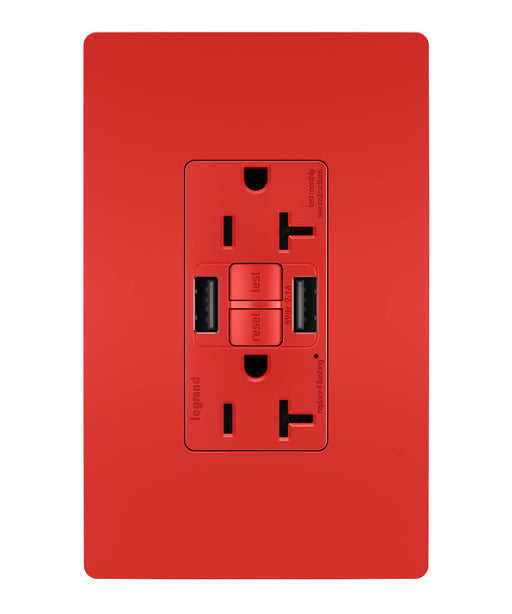 Pass and Seymour Self-Test GFCI Outlet Tamper-Resistant 20A With USB Type AA Red  (2097TRUSBAARED)
