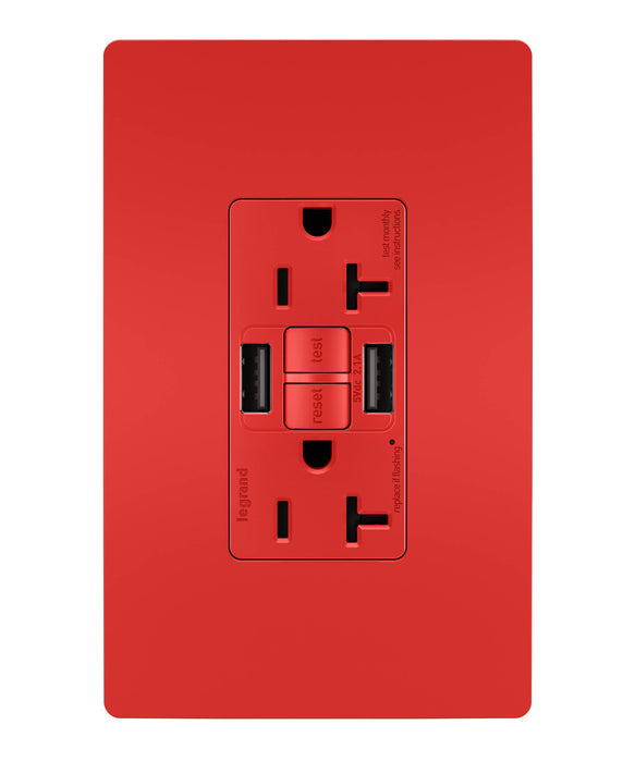 Pass and Seymour Self-Test GFCI Outlet Tamper-Resistant 20A With USB Type AA Red  (2097TRUSBAARED)