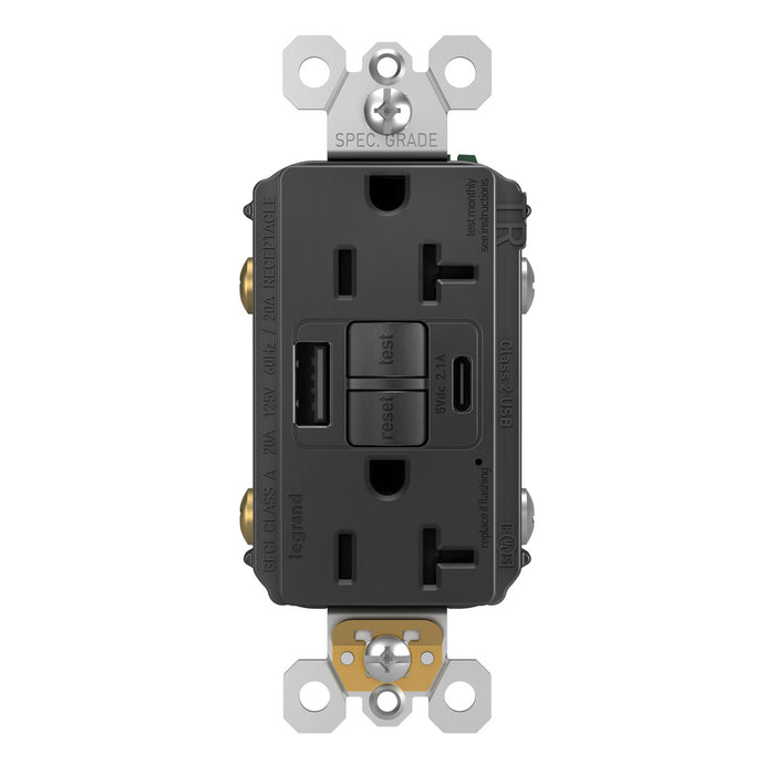 Pass and Seymour Self-Test GFCI Outlet Tamper-Resistant 20A With USB Type AC Black  (2097TRUSBACBK)