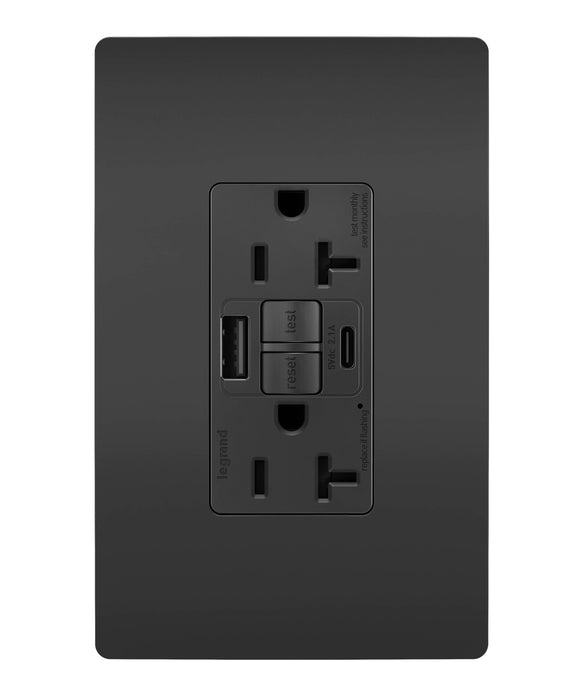 Pass and Seymour Self-Test GFCI Outlet Tamper-Resistant 20A With USB Type AC Black  (2097TRUSBACBK)