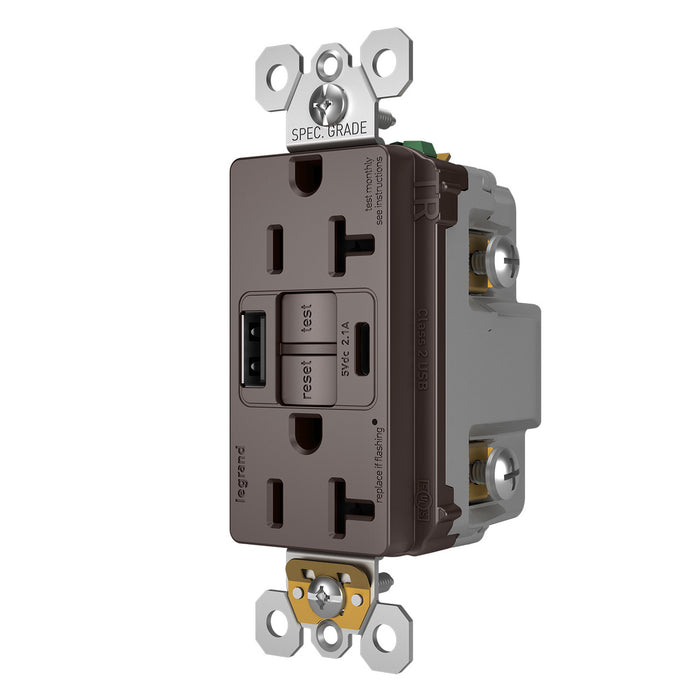 Pass and Seymour Self-Test GFCI Outlet Tamper-Resistant 20A With USB Type AC Brown  (2097TRUSBAC)