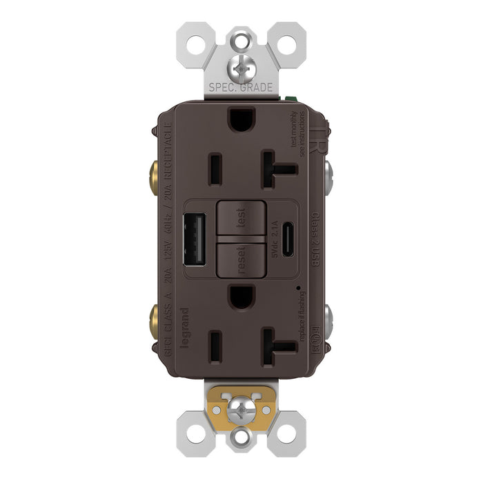Pass and Seymour Self-Test GFCI Outlet Tamper-Resistant 20A With USB Type AC Brown  (2097TRUSBAC)