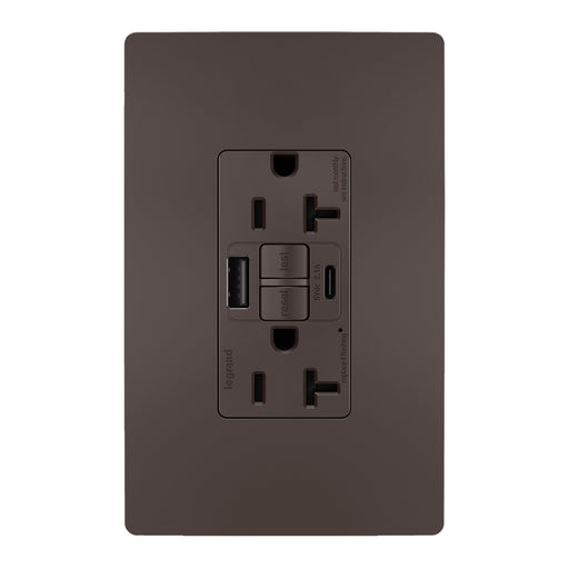 Pass and Seymour Self-Test GFCI Outlet Tamper-Resistant 20A With USB Type AC Brown  (2097TRUSBAC)