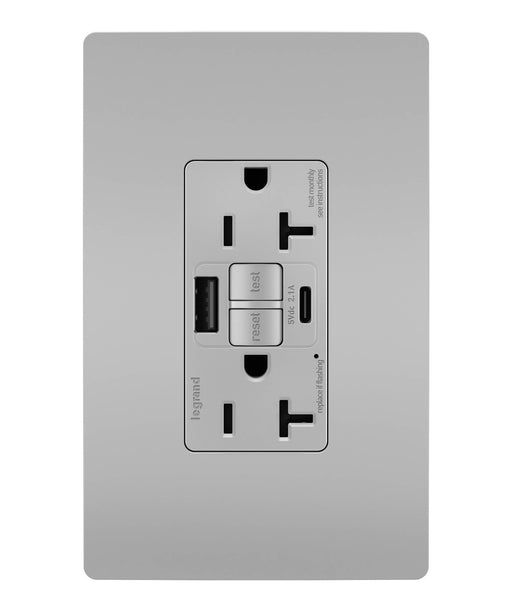 Pass and Seymour Self-Test GFCI Outlet Tamper-Resistant 20A With USB Type AC Gray  (2097TRUSBACGRY)