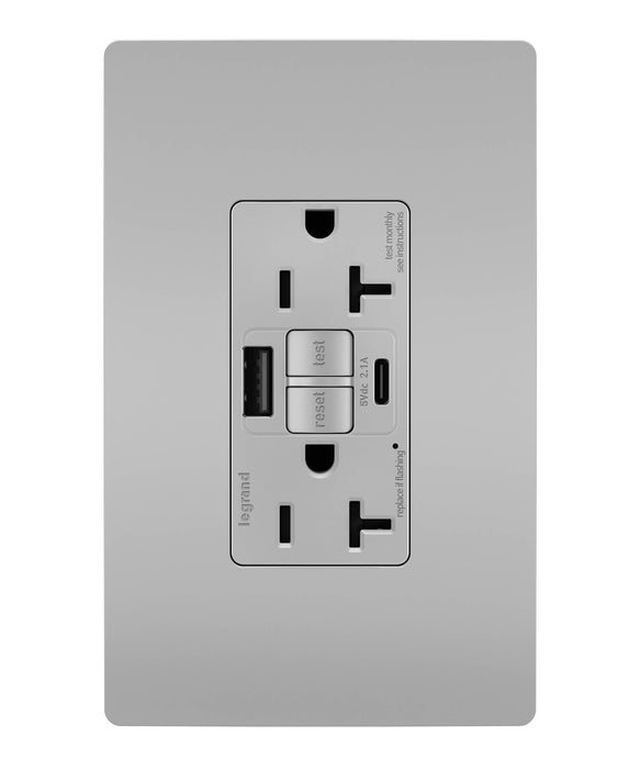 Pass and Seymour Self-Test GFCI Outlet Tamper-Resistant 20A With USB Type AC Gray  (2097TRUSBACGRY)