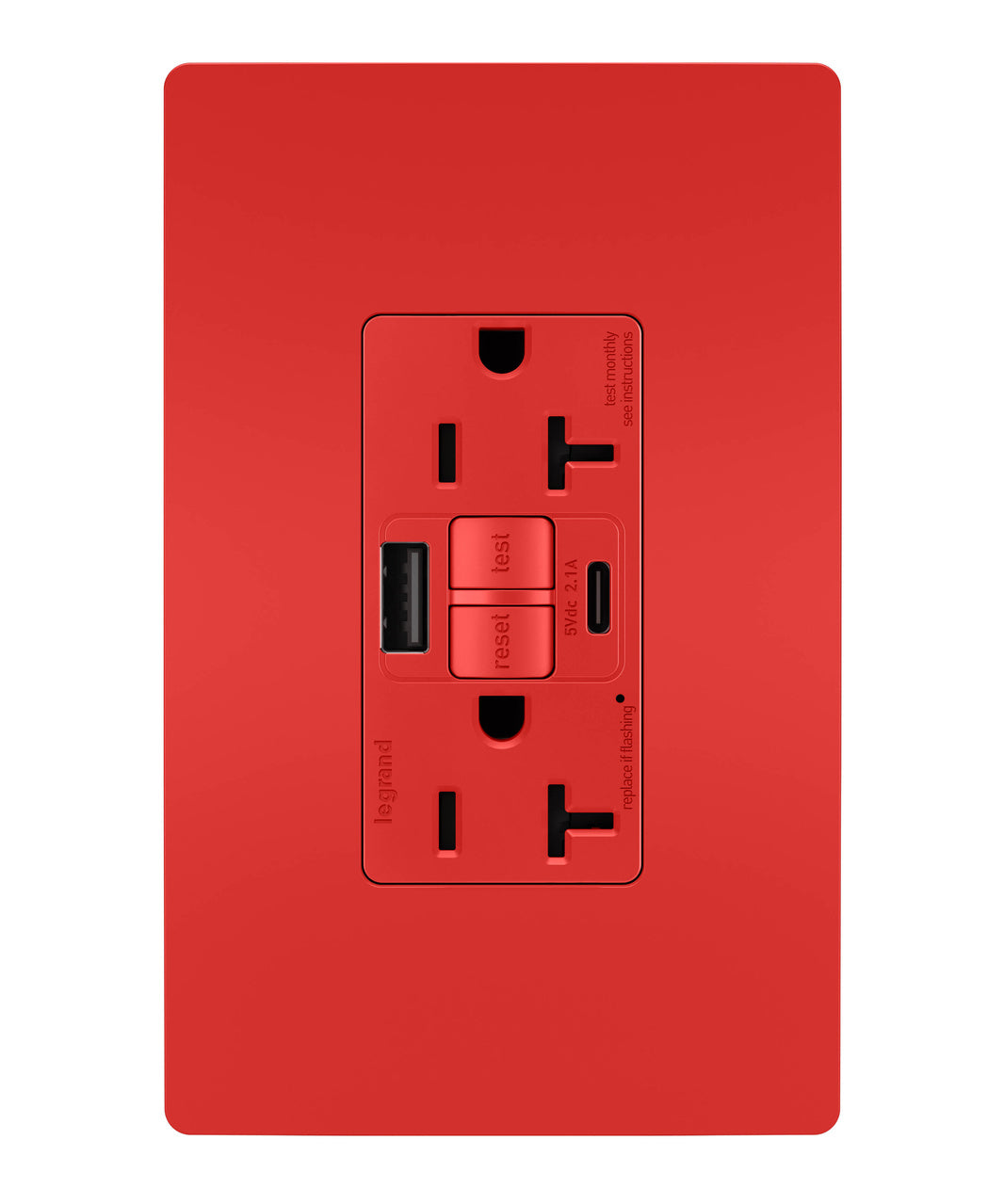Pass/Seymour 2097TRUSBACRED Self-Test GFCI Outlet 20A With USB AC ...