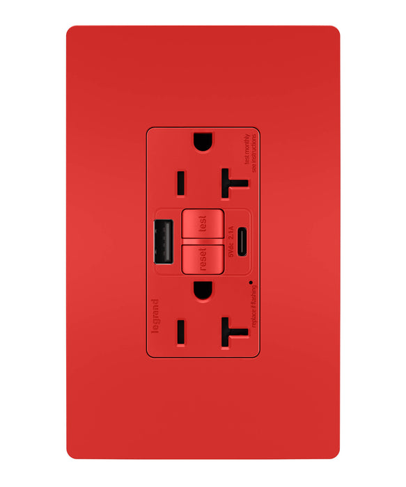 Pass and Seymour Self-Test GFCI Outlet Tamper-Resistant 20A With USB Type AC Red  (2097TRUSBACRED)