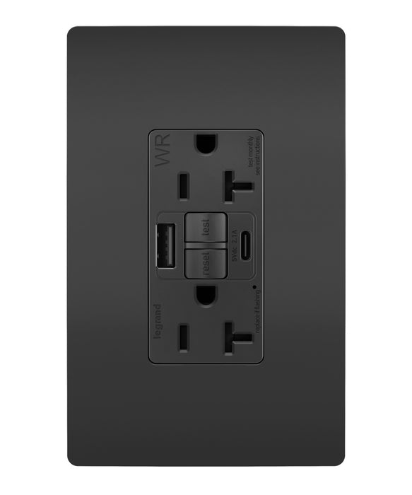 Pass and Seymour Self-Test GFCI Outlet Tamper-Resistant Weather-Resistant 20A With USB Type AC Black  (2097TRWRUSBACBK)