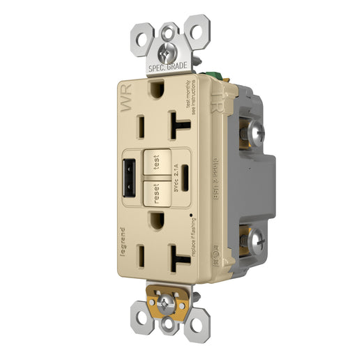 Pass and Seymour Self-Test GFCI Outlet Tamper-Resistant Weather-Resistant 20A With USB Type AC Ivory  (2097TRWRUSBACI)