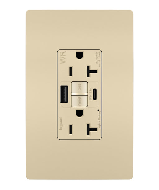Pass and Seymour Self-Test GFCI Outlet Tamper-Resistant Weather-Resistant 20A With USB Type AC Ivory  (2097TRWRUSBACI)