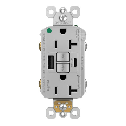 Pass and Seymour Self-Test GFCI Receptacle Hospital Grade Tamper-Resistant 20A With USB Type AC Gray  (2097HGTRUSBACGRY)