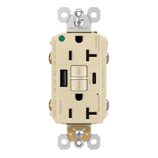 Pass and Seymour Self-Test GFCI Receptacle Hospital Grade Tamper-Resistant 20A With USB Type AC Ivory  (2097HGTRUSBACI)