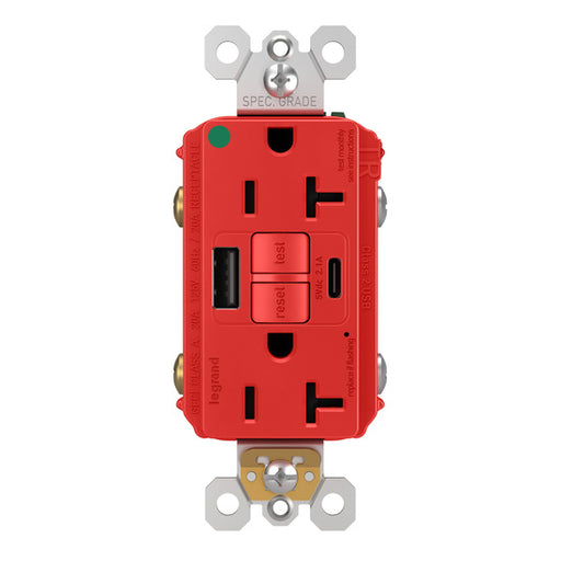 Pass and Seymour Self-Test GFCI Receptacle Hospital Grade Tamper-Resistant 20A With USB Type AC Red  (2097HGTRUSBACRED)